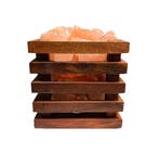 Zoutlamp - Himalaya Zoutstenen - Houten Korfje  - Vierkant, Antiek en Kunst, Ophalen of Verzenden