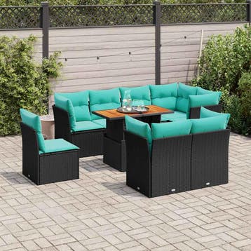 vidaXL 9-delige Loungeset met kussens poly rattan zwart, Verzenden, Loungeset