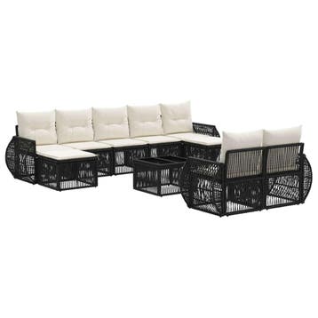 vidaXL Tuinbank Set 10 pcs Zwart en Crème Wit poly rattan, Verzenden, Nieuw
