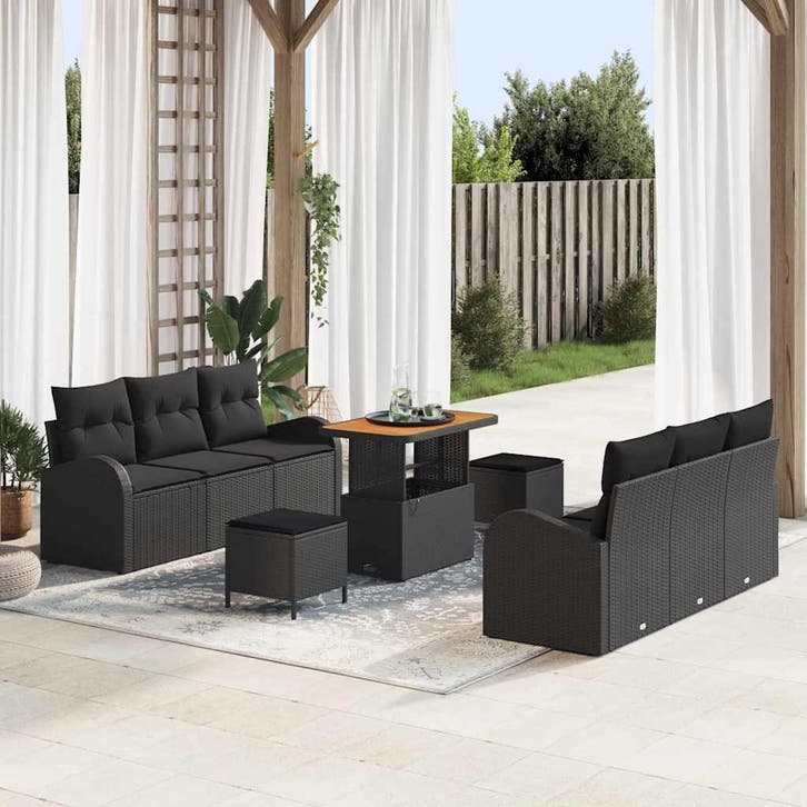 vidaXL Tuinbank Set 9 st 8-Aantal zitplaatsen Zwart, Jardin & Terrasse, Ensembles de jardin, Envoi