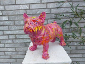 Beeld, fuchsia buldog artistic - 28 cm - polyresin
