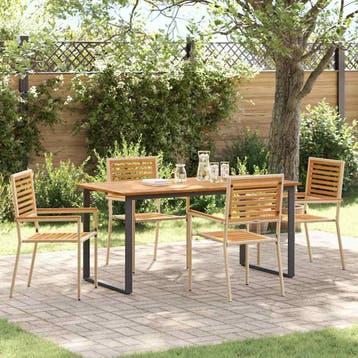 vidaXL Tuin Eettafel Set 5 st Beige Massief Acacia Hout, Verzenden, Nieuw