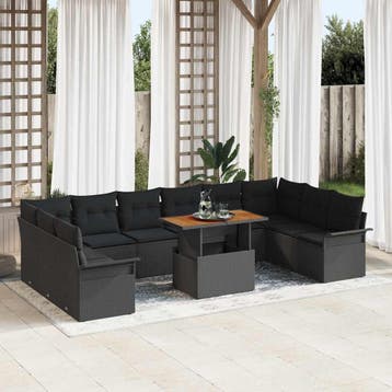 vidaXL Tuinbank Set 11 st Zwart poly rattan, Verzenden, Nieuw