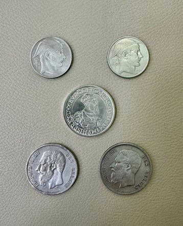België. 1968 / 1987 - 5 monete in argento vari anni e tagli