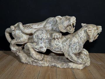 sculptuur, Due Tigri - 64 cm - Onyx