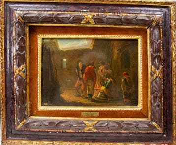 Scuola fiamminga (XVIII), Naar - Contadini intorno al fuoco, Antiek en Kunst
