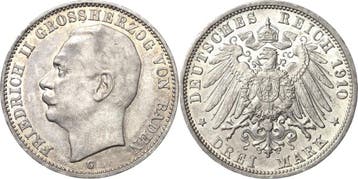 3 Mark 1910 Baden Friedrich Ii 1907-1918, Verzenden, België