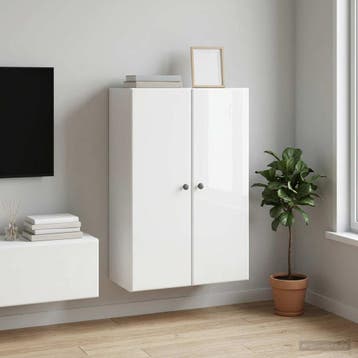 vidaXL Wandkast 66 x 34,5 x 90 cm Bewerkt hout Hoogglans Wit, Verzenden, Nieuw