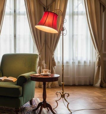 Gebogen vloerlamp - Brons, Textiel