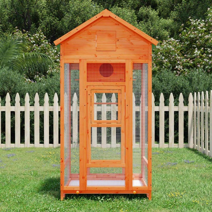 vidaXL Volière 91,5x53x170 cm massief grenenhout bruin, Animaux & Accessoires, Oiseaux | Accessoires, Envoi