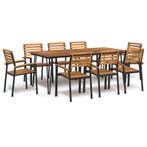 vidaXL 9-delige Tuinset massief acaciahout en metaal, Tuin en Terras, Verzenden, Nieuw, Tuinset