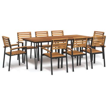 vidaXL 9-delige Tuinset massief acaciahout en metaal, Tuin en Terras, Verzenden, Nieuw, Tuinset