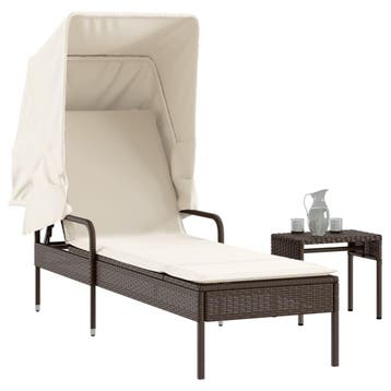 vidaXL Ligbed met luifel en tafel poly rattan bruin, Tuin en Terras, Verzenden, Nieuw