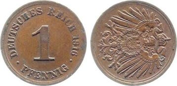 Duitsland Fehlpraegung 1 Pfennig 1916 D Stempeldrehung ca..., Verzenden