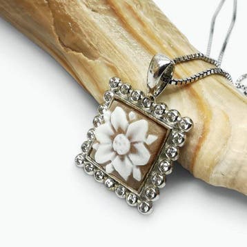 Argent 925 - Collier avec pendentif - Camée gravé à la main