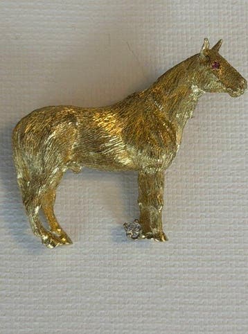 Broche - 18 karaat Geel goud Diamant (Natuurlijk) - Robijn