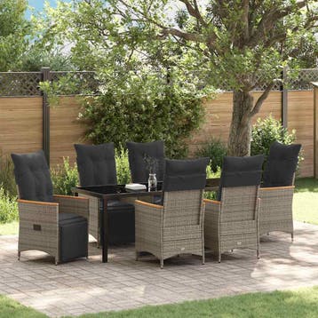 vidaXL Tuin Eettafel Set 7 st Grijs poly rattan, Verzenden, Nieuw