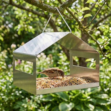 vidaXL Hangend vogelvoederhuisje Gegalvaniseerd staal zilver, Verzenden, Nieuw