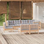 vidaXL 8-delige Loungeset met grijze kussens massief, Verzenden, Loungeset