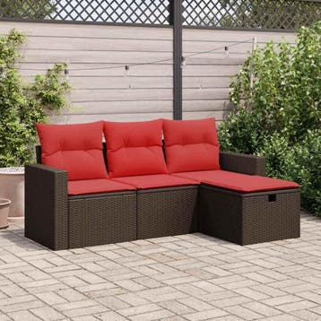 vidaXL 4-delige Loungeset met kussens poly rattan bruin, Verzenden, Loungeset