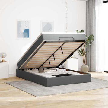 vidaXL Ottoman bed met matras 140x200cm stof donkergrijs, Verzenden, Nieuw