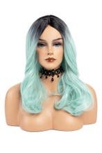 Luxe Lange Mint Pruik Mintgroene Ombre Zwarte Uitgroei Haarw, Ophalen of Verzenden, Nieuw