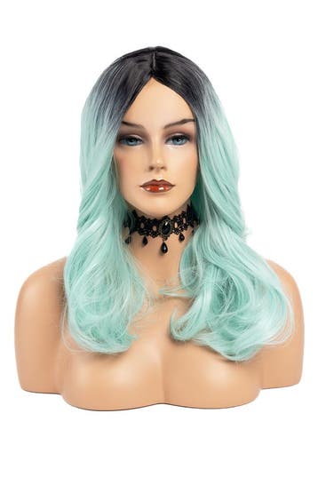 Luxe Lange Mint Pruik Mintgroene Ombre Zwarte Uitgroei Haarw, Ophalen of Verzenden, Nieuw