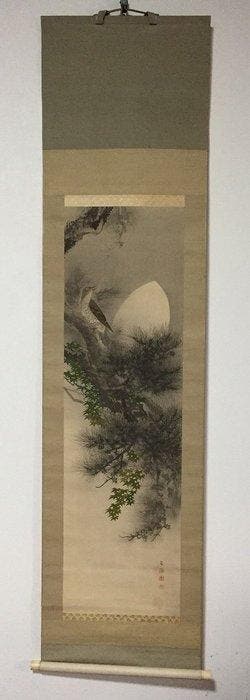 Antique Japanese Kakejiku Hanging Scroll - Hand-painted Bird