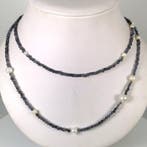 Halsketting Zilver Parel - Parel - Akoya-SSP-Iolite - 90 cm, Nieuw