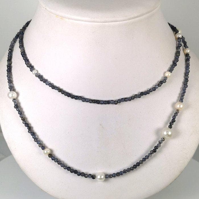 Halsketting Zilver Parel - Parel - Akoya-SSP-Iolite - 90 cm, Bijoux, Sacs & Beauté, Colliers