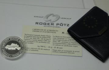 25 Ecu 1991 Jugoslawien Monitor Mission zilver Pp Origina..., Verzenden