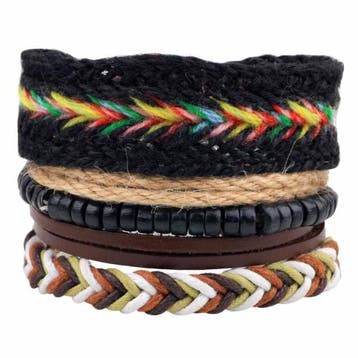 Fako Bijoux - Armband - Leder - Set Vintage - Regenboog, Verzenden