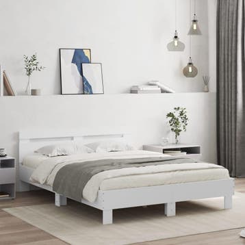 vidaXL Bedframe met hoofdbord bewerkt hout wit 140x200 cm, Verzenden
