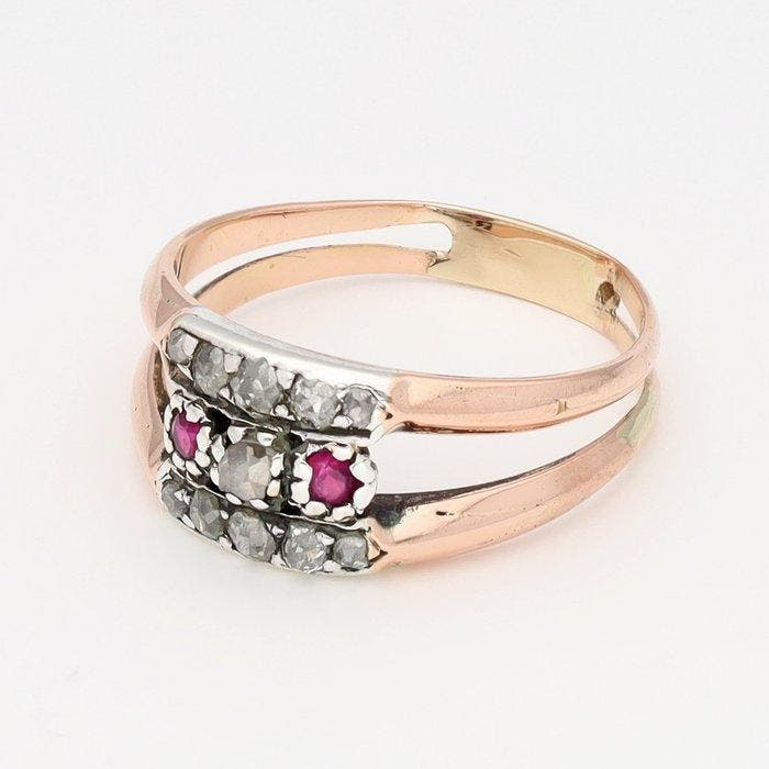 Ring - 14 karaat Roségoud, Witgoud Diamant (Natuurlijk) -, Bijoux, Sacs & Beauté, Bagues