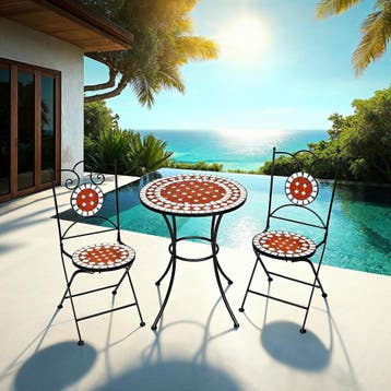 Mozaïek tuinset met 2 stoelen en tafel - bruin, Tuin en Terras, Verzenden, Nieuw