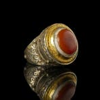 Islamitisch Zilver Ring met gelaagde Eye agaat cabochon