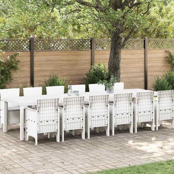vidaXL Tuin Eettafel Set 13 st Wit Polt riet, Verzenden, Nieuw