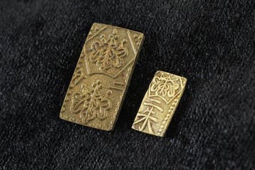Japon. Manen 1860-1869 Meiji. 2 Shu Ban Kin, 2 Bu Ban Kin, Postzegels en Munten