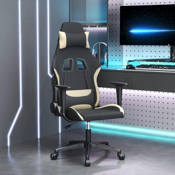 vidaXL Massage gamestoel stof zwart en crèmekleurig, Verzenden, Nieuw