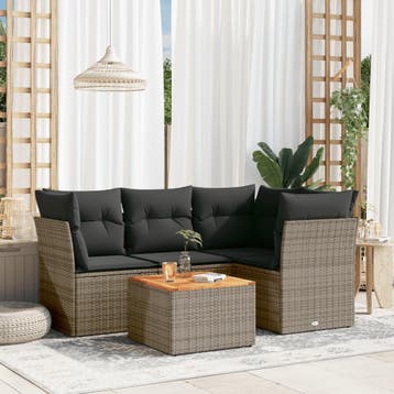 vidaXL 5-delige Loungeset met kussens poly rattan grijs, Verzenden, Loungeset