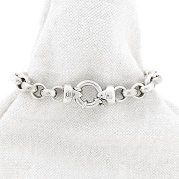 Zilveren jasseronschakel armband (Schakelarmband), Handtassen en Accessoires, Armbanden, Ophalen of Verzenden, Gebruikt, Zilver