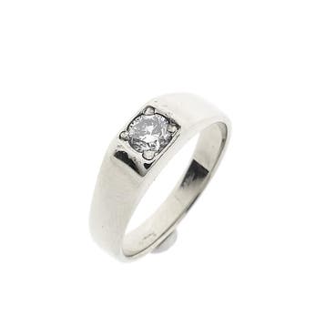 Witgouden solitairring; diamant 0,35 ct.; 14 karaat; ring..., Handtassen en Accessoires, 18 tot 19, Gebruikt, Ophalen of Verzenden