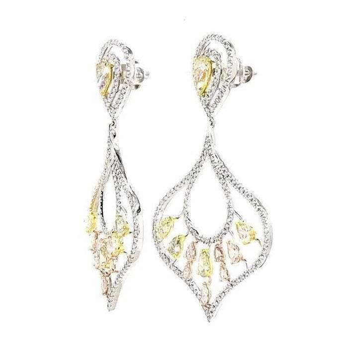 Hangoorbellen - 14 karaat Witgoud - 7.80ct. tw. Diamant, Handtassen en Accessoires, Antieke sieraden