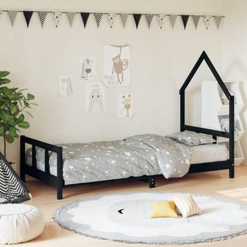 vidaXL Kinderbedframe 90x200 cm massief grenenhout zwart, Verzenden