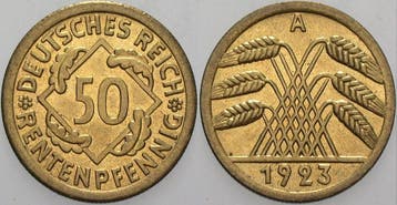 50 Rentenpfennig 1923 A Kleinmunten Weimarer Republik Wei..., Verzenden