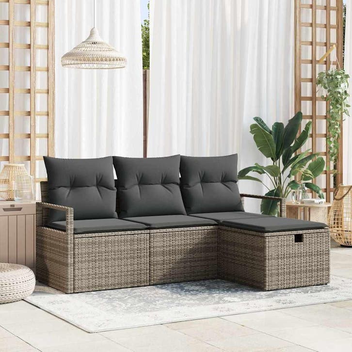 vidaXL Bankstel met kussen met opslag 4 pcs Grijs poly, Jardin & Terrasse, Ensembles de jardin, Envoi