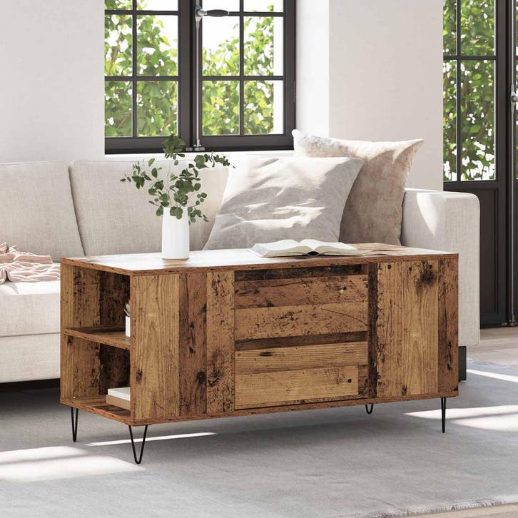 vidaXL Salontafel Oud Hout 102 x 44,5 x 50 cm Bewerkt hout, Huis en Inrichting, Tafels | Salontafels, Nieuw, Verzenden