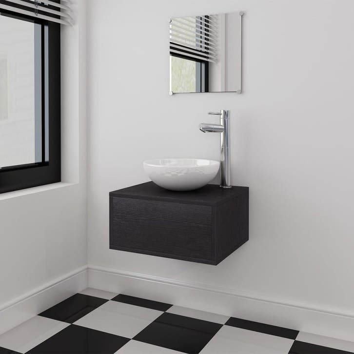 vidaXL Badkamermeubelset met wasbak zwart 3-delig, Maison & Meubles, Salle de bain | Meubles de Salle de bain, Envoi
