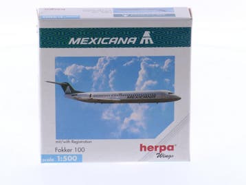 Schaal 1:500 Herpa 509251 Mexicana Fokker 100 Reg. PH-LXG..., Ophalen of Verzenden