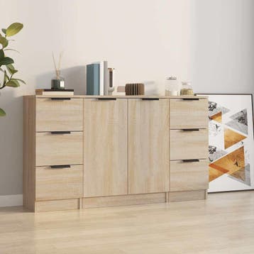 vidaXL Dressoirs 3 st bewerkt hout sonoma eiken, Verzenden, Nieuw